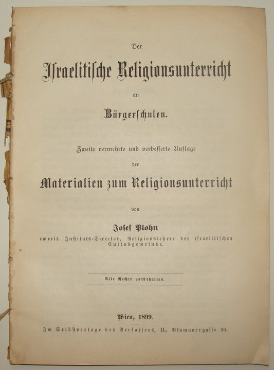 Germany Book Jewish Judaica Antique 1899 German Wien Religious Education School