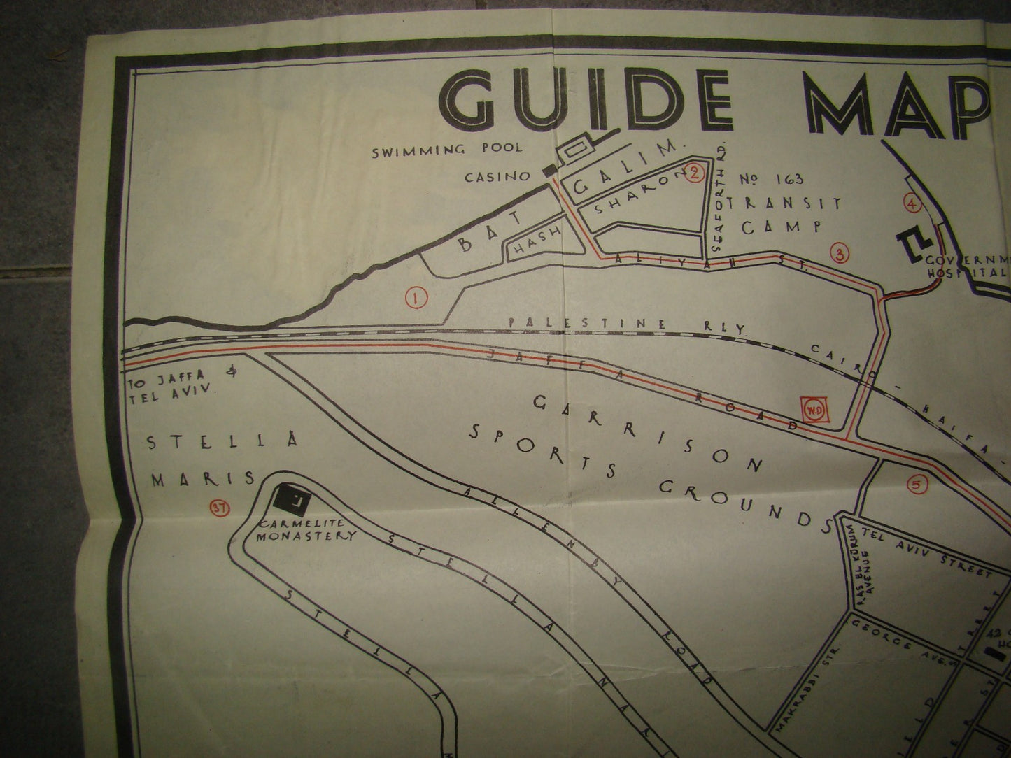 RARE Palestine Eretz Israel WW2 1945 British Army Sarafand Map Haifa Route Bus