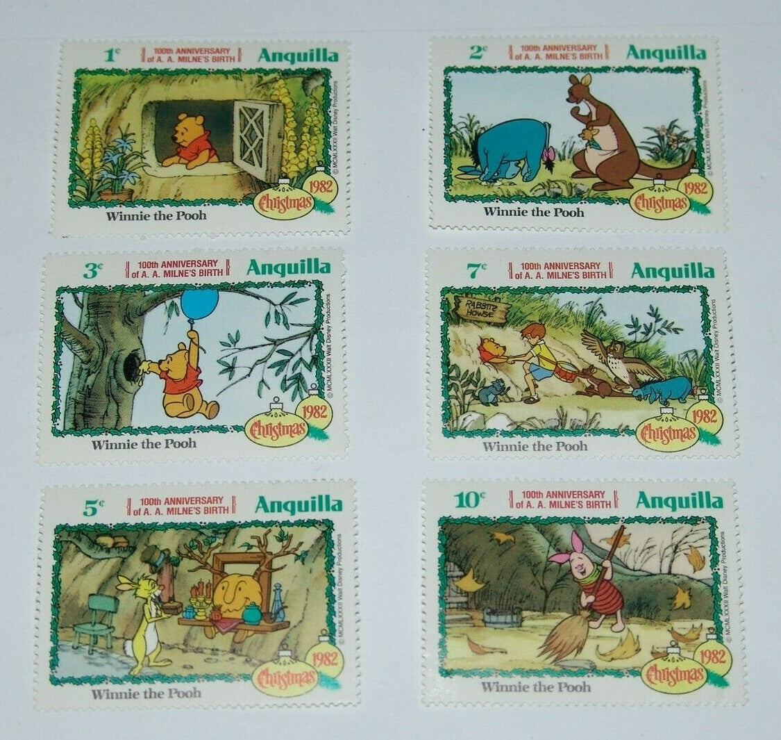 Anguilla Disney Stamps Winnie the Pooh Series Set 6 post Stamps Christmas 1982