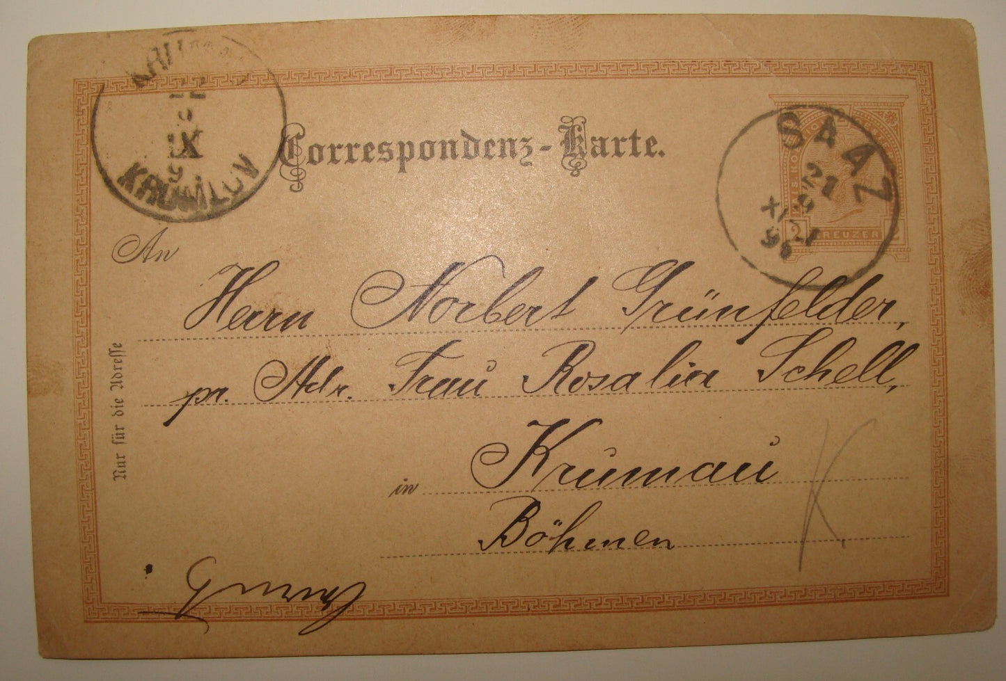 Germany Stamp Jewish Judaica Antique 1894 German   SAAZ Czech Cover Bohemen