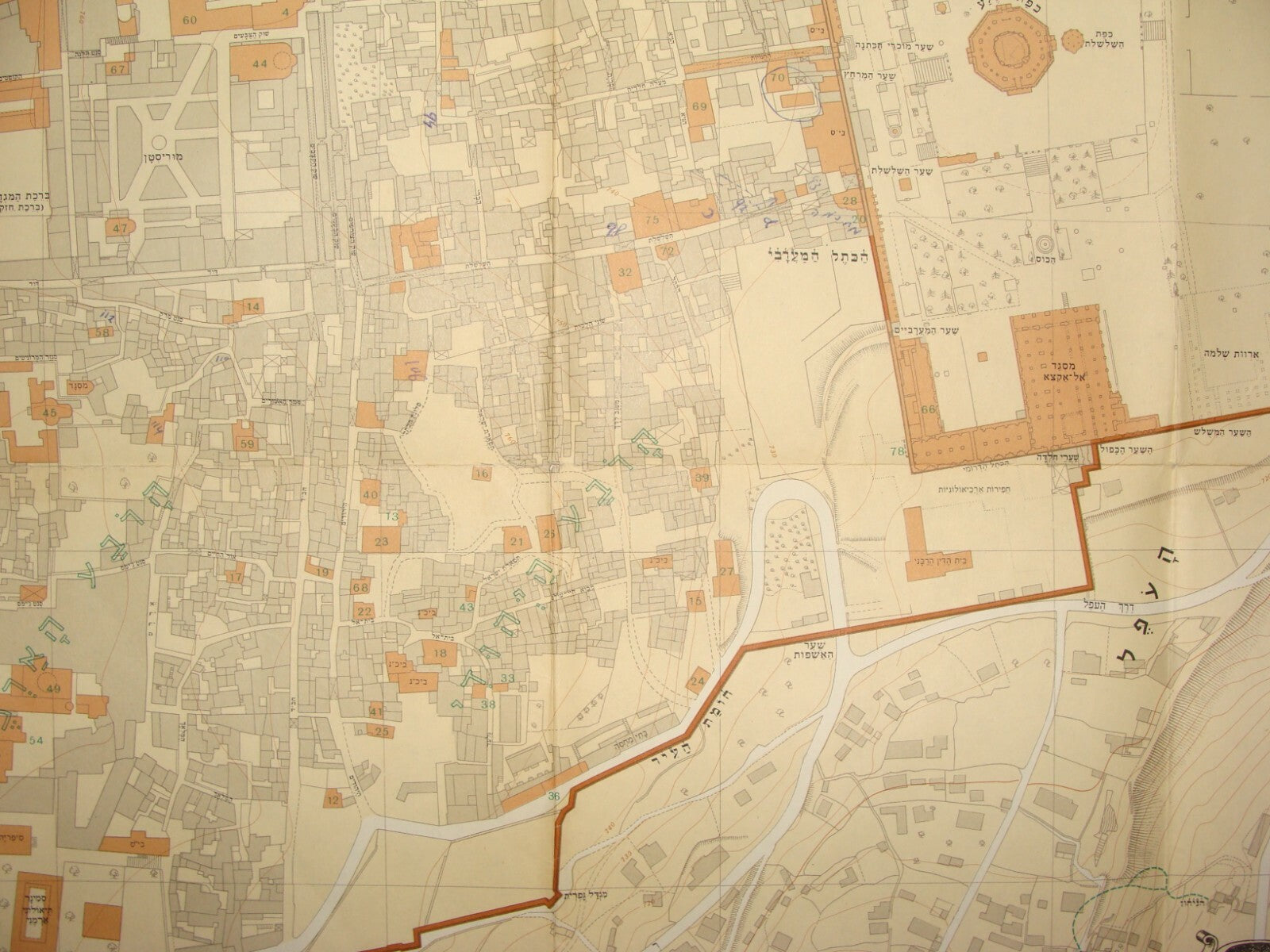 Map Israel F. J. SALMON Jerusalem Old City Revised 1970 Hebrew