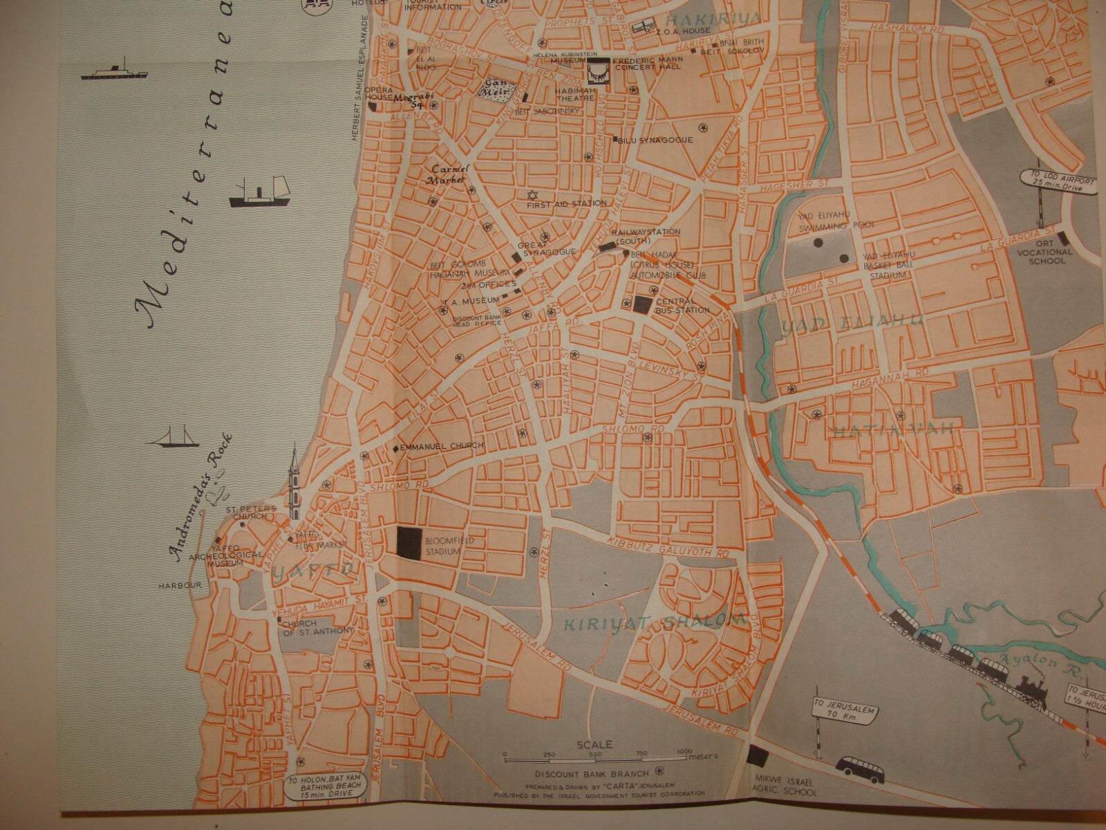 Map Jewish Judaica ISRAEL Israeli TEL AVIV JAFFA Guide