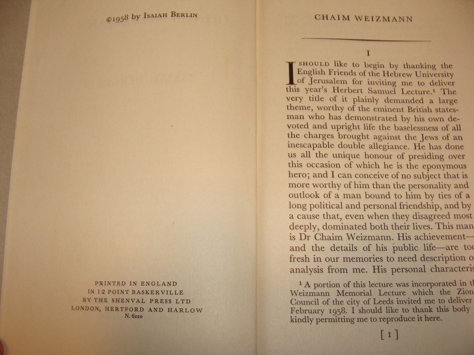 Book Jewish Judaica London 1957 Chaim Weizmann Herbert Samuel Lecture Zionism