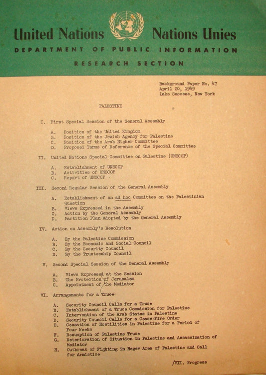 Report Palestine 1949 United Nations General Assembly Israel Jewish Arab War