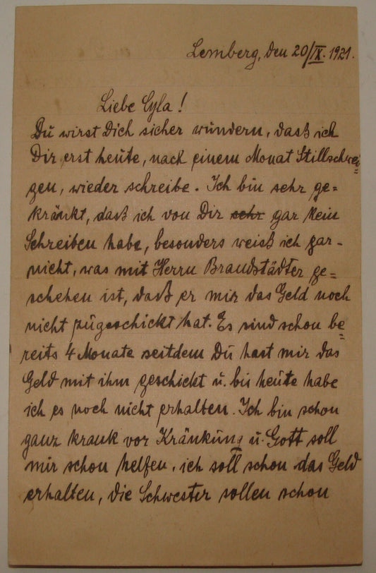 Letter Jewish Judaica 1921 Lwow Lemberg Poland German Signed Signature