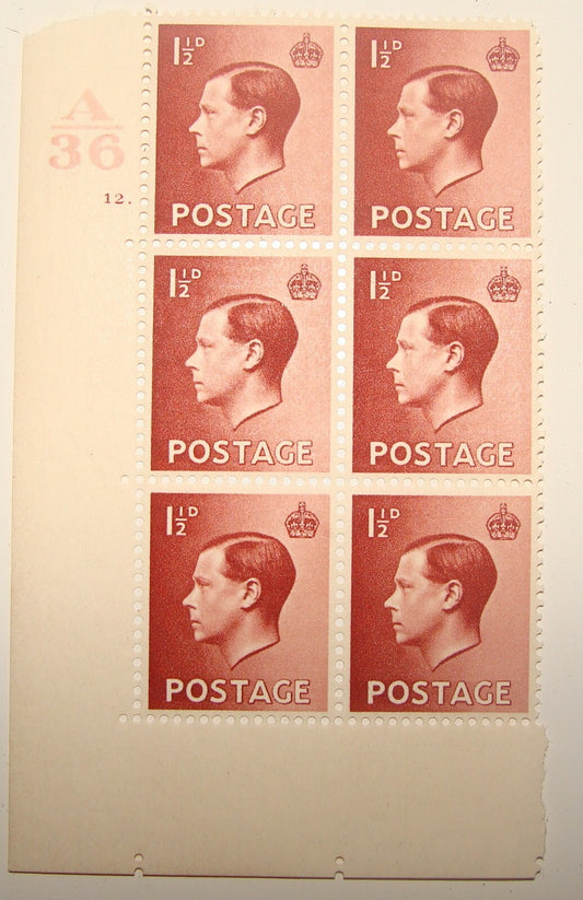 Great Britain King Edward VIII 1936 Stamp Block MNH