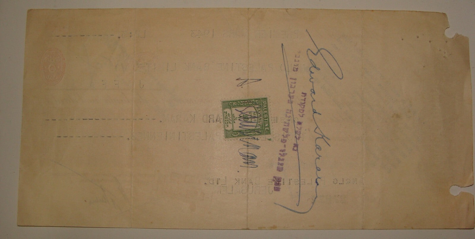 1943 France Credit Lyonnais Bank Check Cheque Anglo Palestine Israel Hebrew