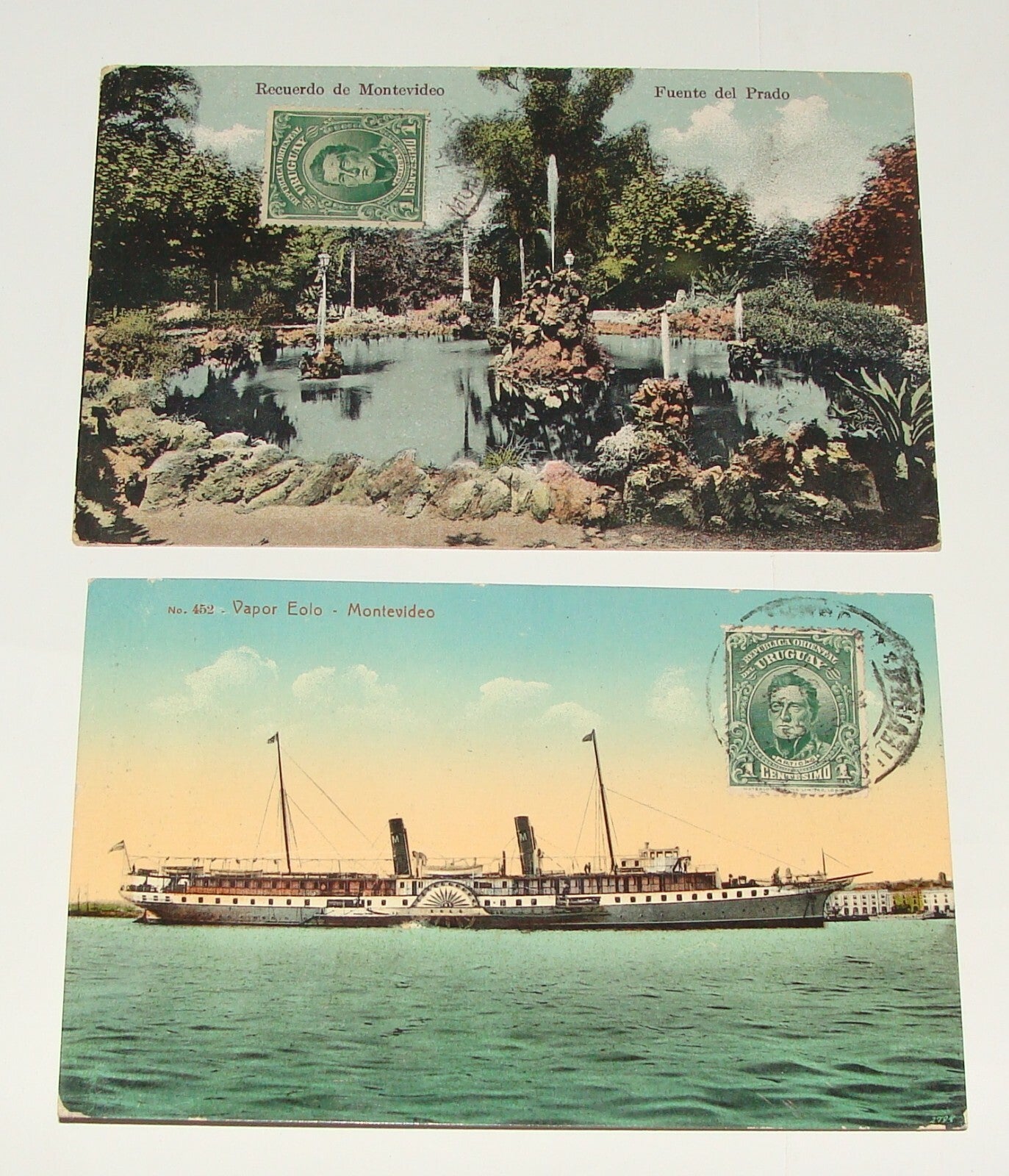 1910s Uruguay Montevideo Postcard Lot x2 Fuente Del Prado, Vapor Eolo