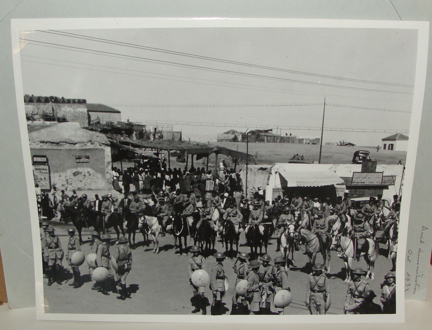 Photo Print Palestine Stamp , 1933 Israel Jaffa Arab Demonstration Police Shop