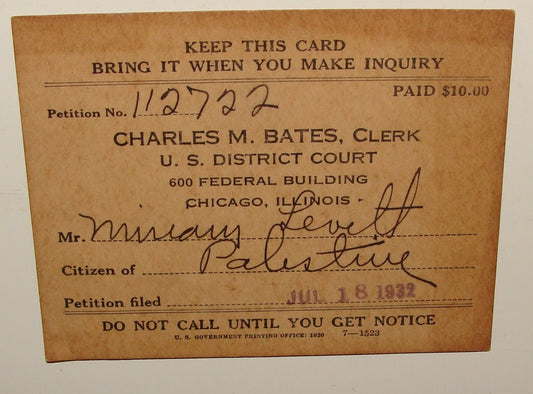 1932 Unites States Chicago District Court Clerk Business Card CHARLES BATES