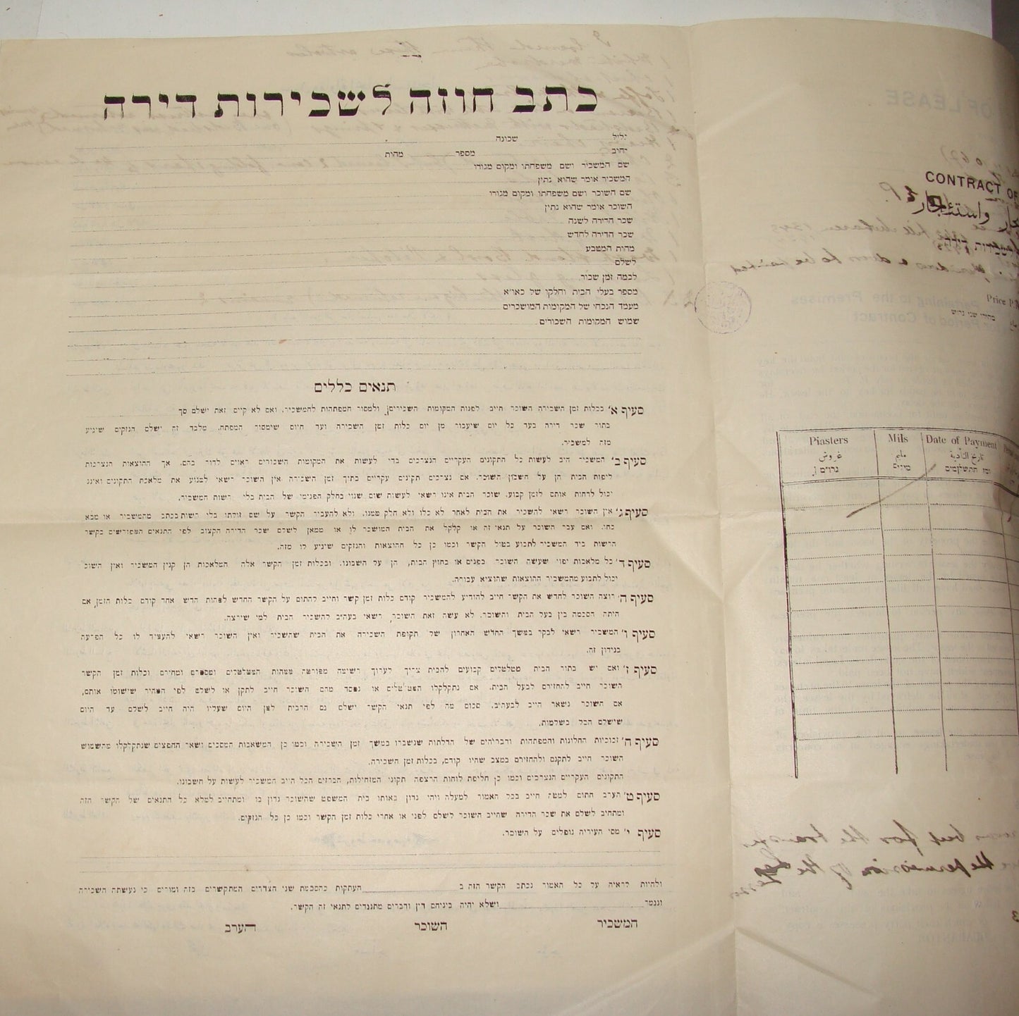 Stamp Palestine Jewish British Israel Jerusalem Jaffa Rd 1923 Lease Contract
