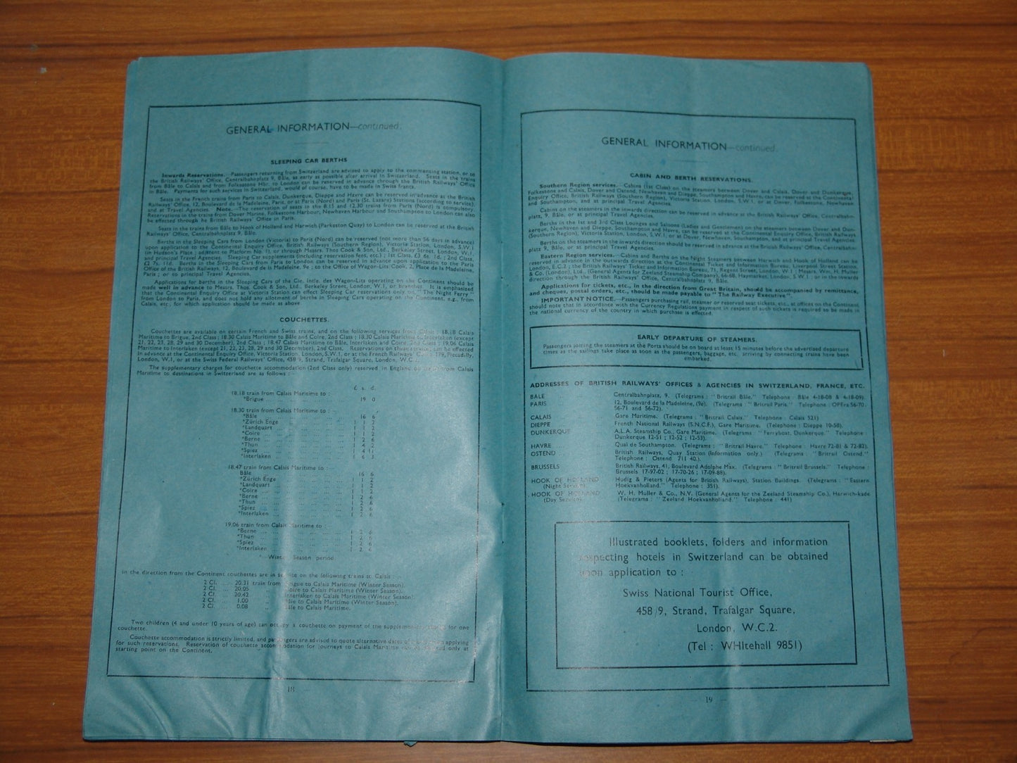 British Railways Winter 1950/1 Handbill Switzerland Services & Fares Timetable