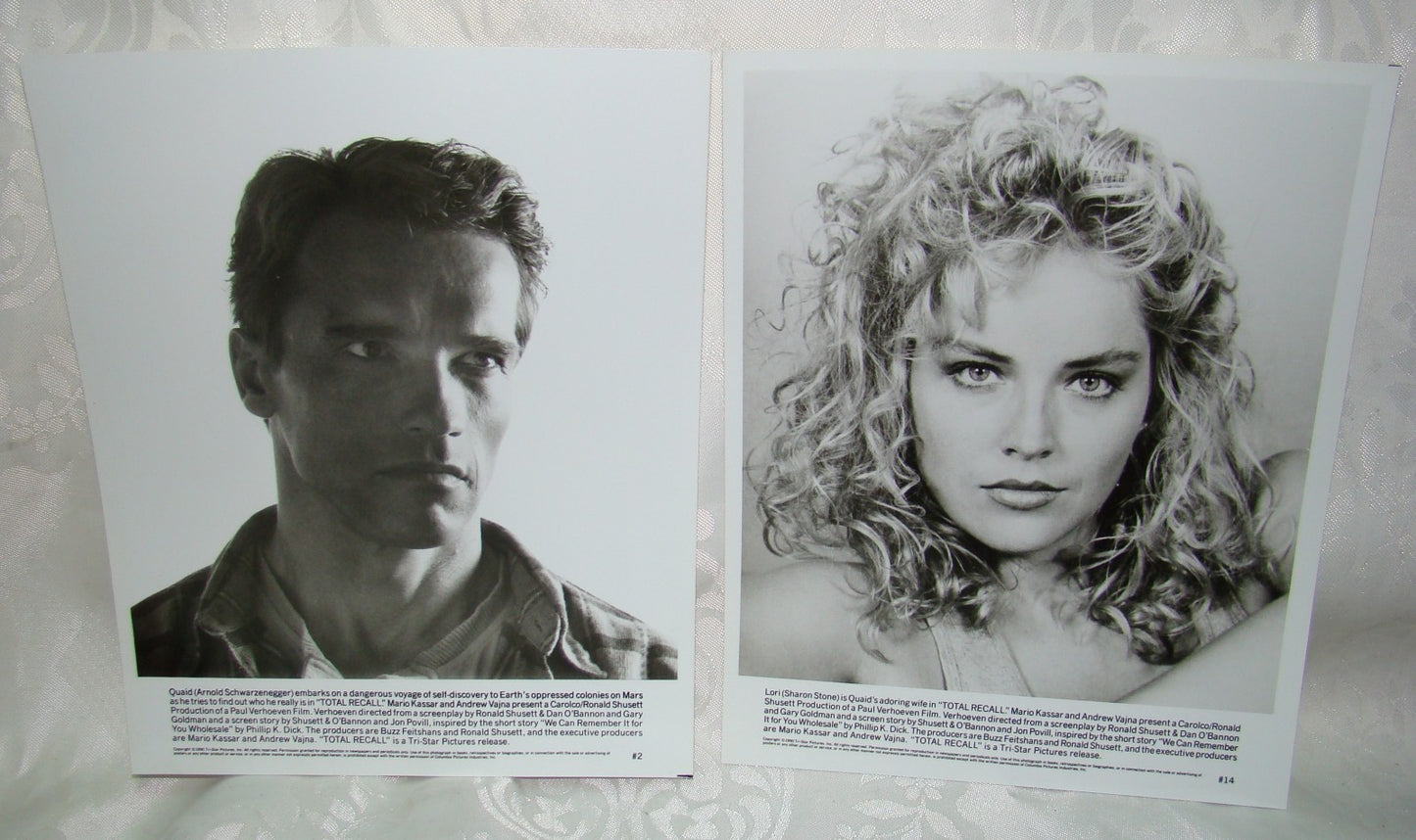 1990 Press Photo Actress Sharon Stone Arnold Schwarzenegger Total Recall movie