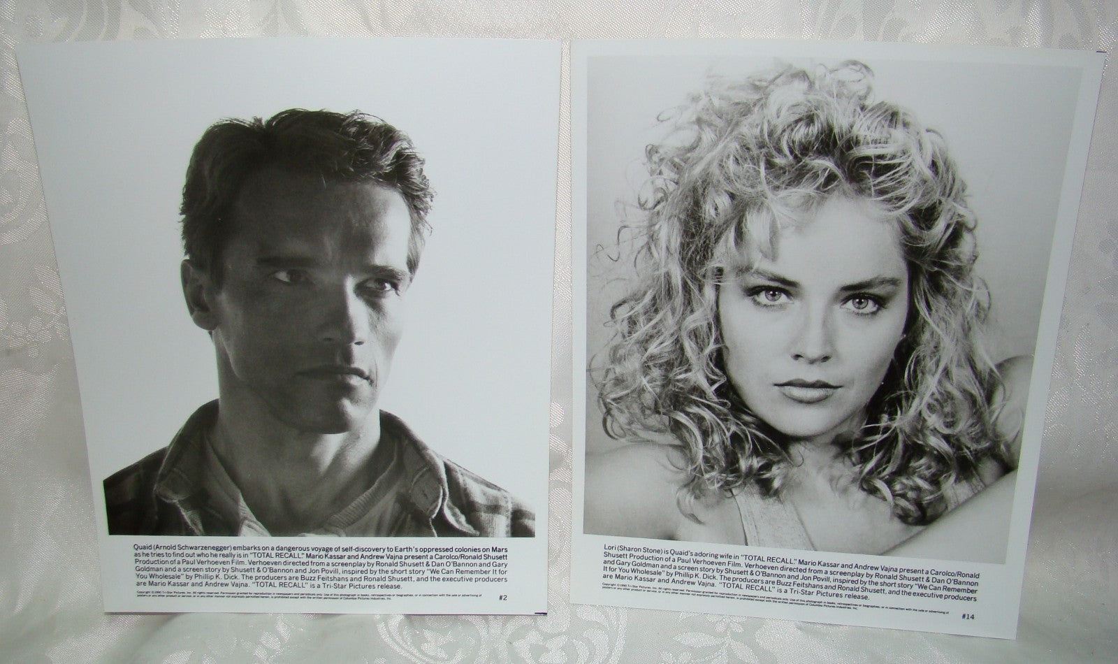 1990 Press Photo Actress Sharon Stone Arnold Schwarzenegger Total Recall movie