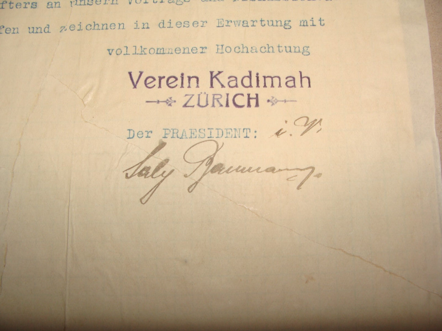 Letter Jewish Judaica 1919 Switzerland KADIMAH Zurich German Zionist