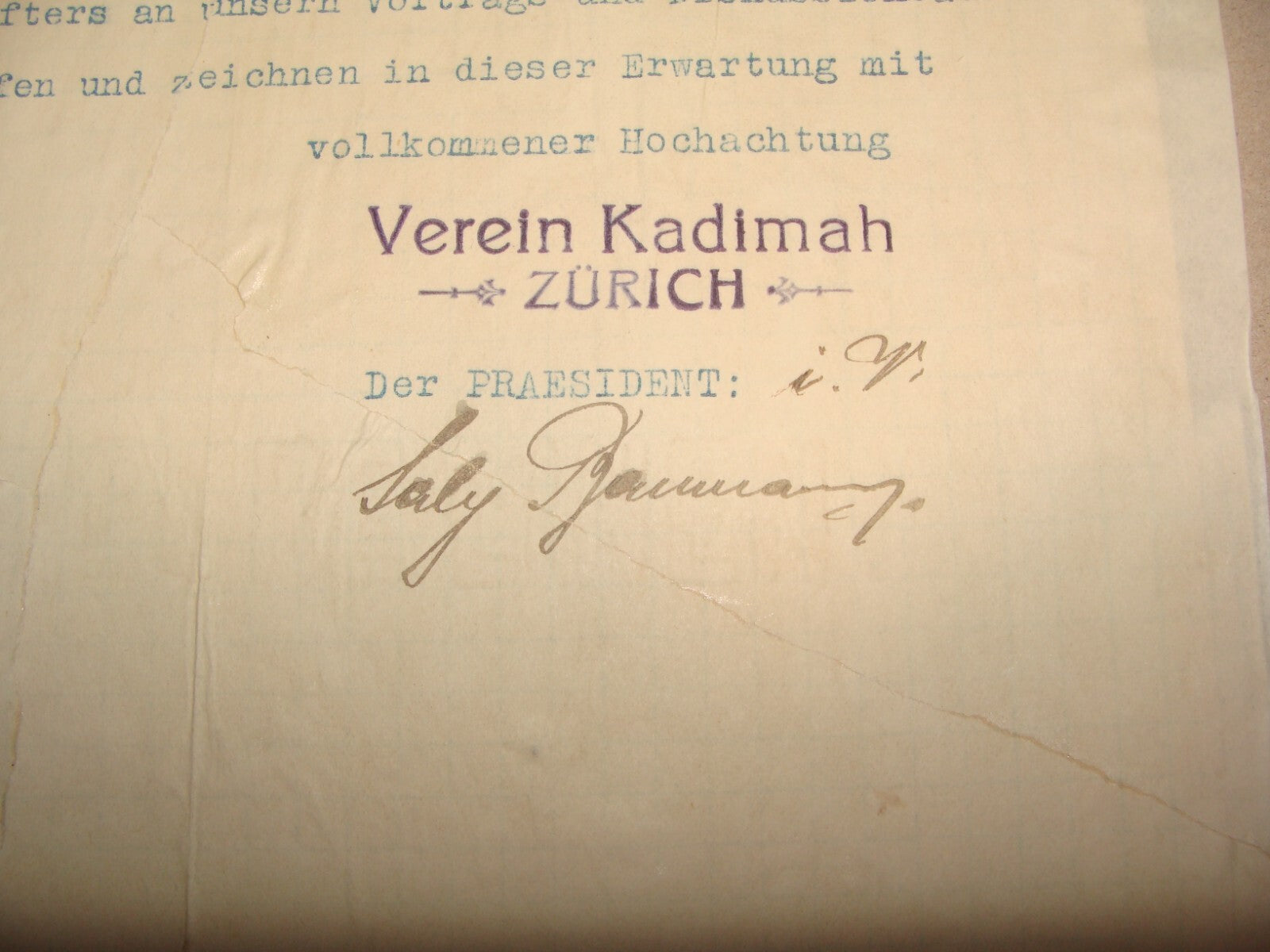 Letter Jewish Judaica 1919 Switzerland KADIMAH Zurich German Zionist