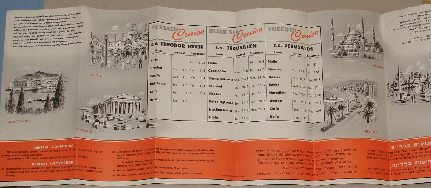 Navigation Israel Israeli 1961 ZIM Company Tour Guide Time Table Ship Cruise