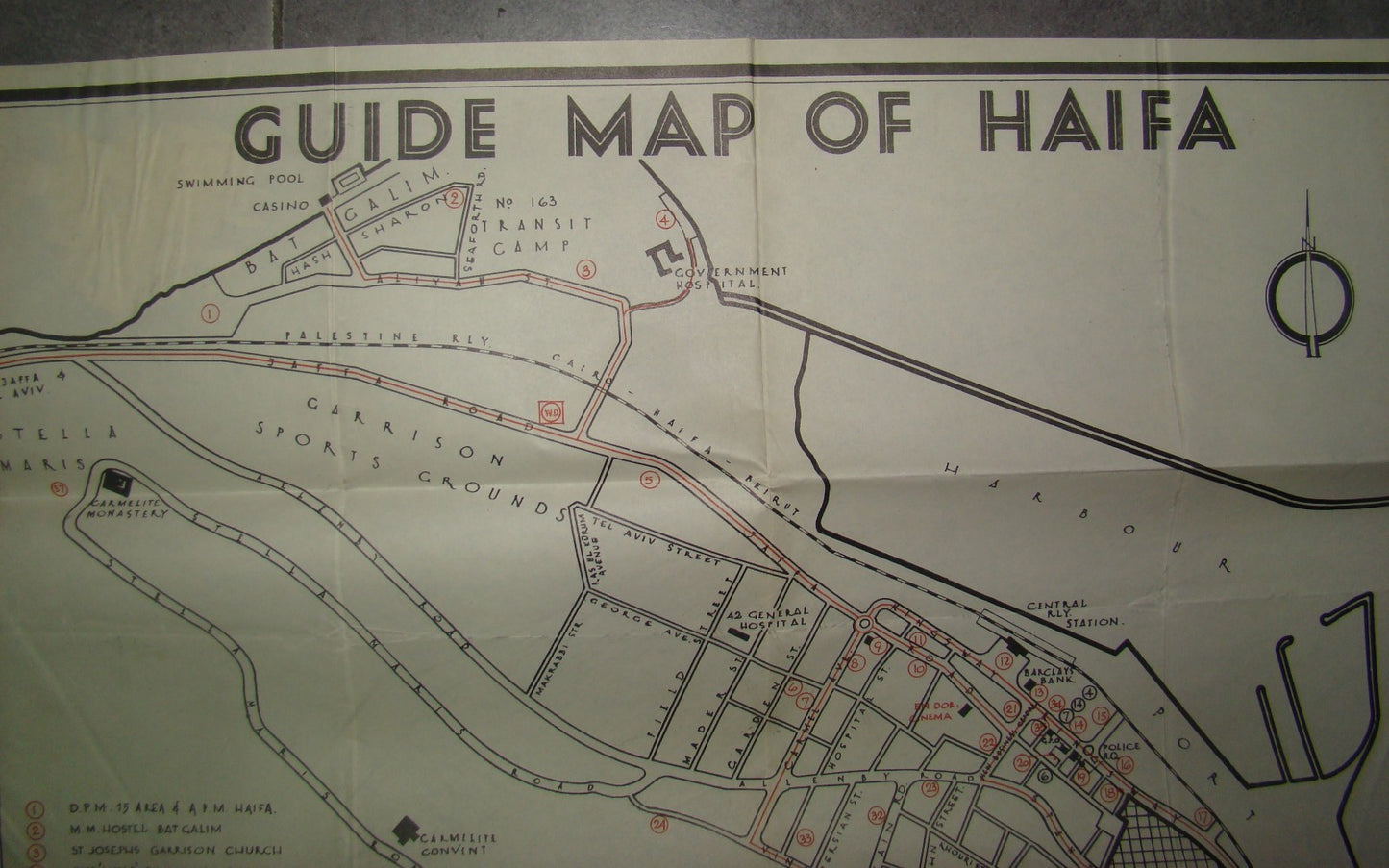 RARE Palestine Eretz Israel WW2 1945 British Army Sarafand Map Haifa Route Bus