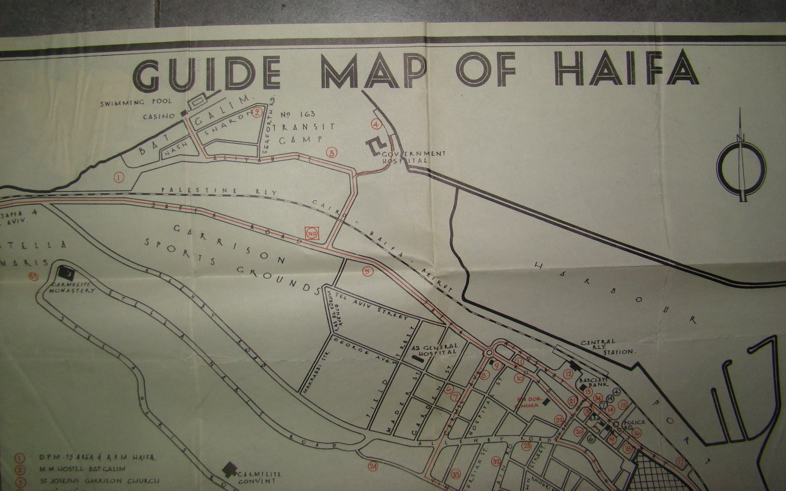 RARE Palestine Eretz Israel WW2 1945 British Army Sarafand Map Haifa Route Bus