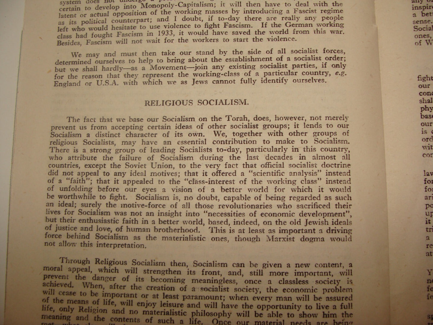 Jewish Judaica 1944 TORAH AND SOCIAL ORDER Rabbi Heinemann Zionist London Youth