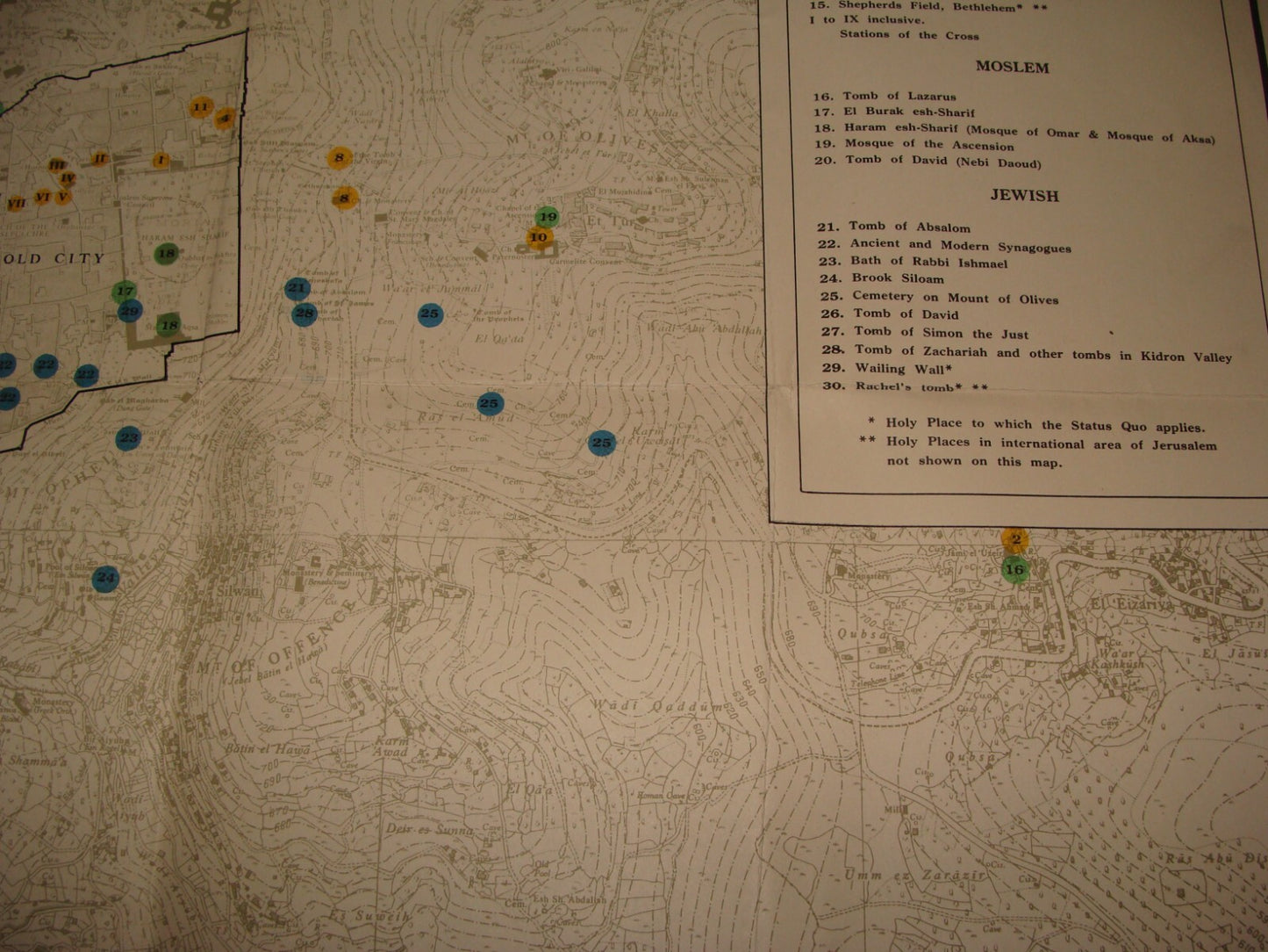 Map Jewish RARE Judaica 1950s Israel JERUSALEM Holy Places Post Independence War