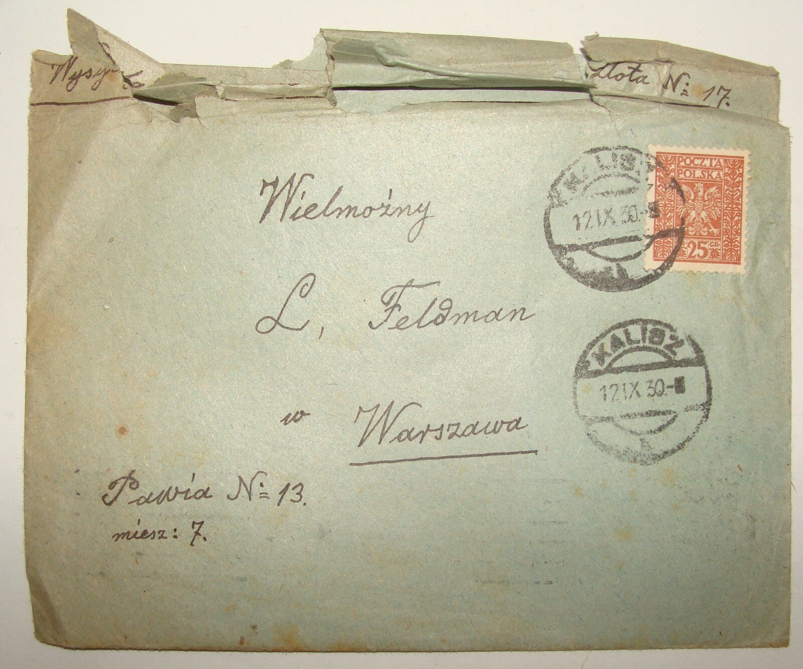 Letter Jewish Judaica Feldman Weltmann Zionist Mizrahi Kalish Warsaw 1930 Hebrew