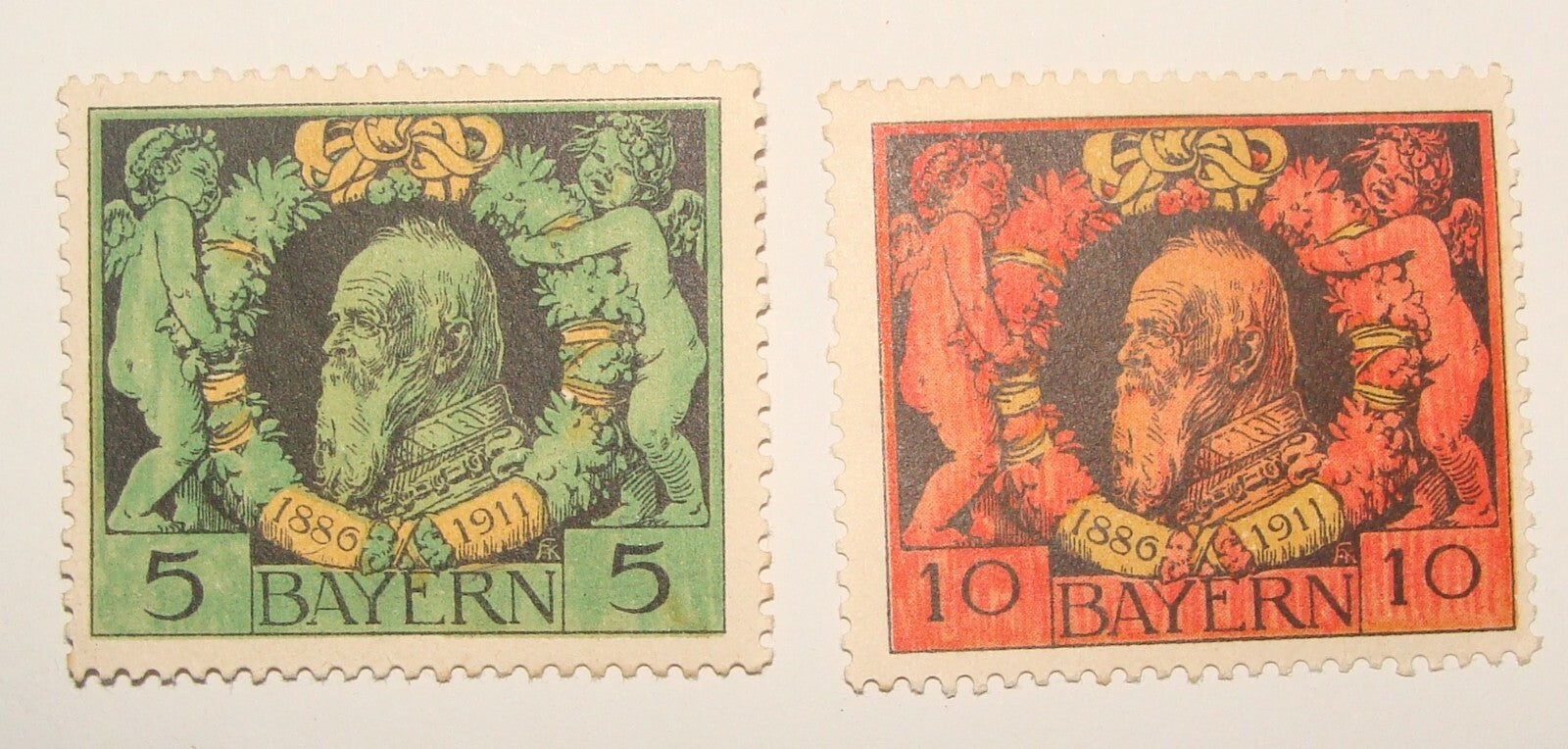 Germany 1911   BAYERN Bavaria Stamp x2 25th Anniversary Prince Regent Luitpold