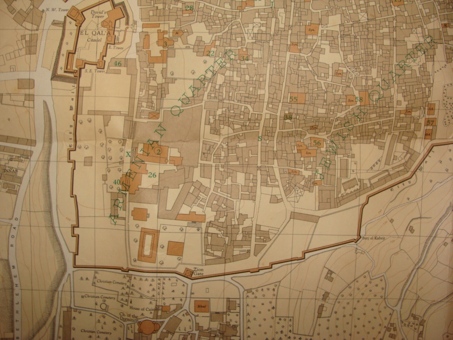 Map Jewish Judaica Israel Jerusalem Old City 1966