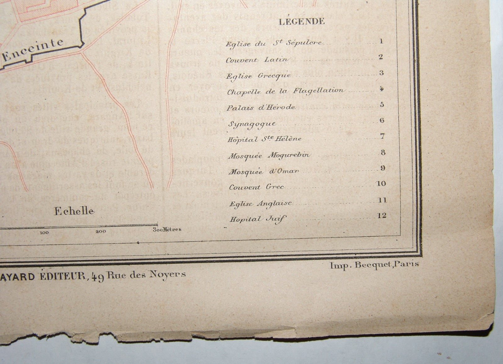 Map Palestine RARE 1877 Jerusalem Plan Fayard, R. Hausermann Atlas Universel
