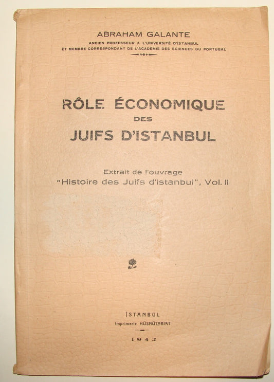 Book Jewish Judaica 1943 Turkey Istanbul Abraham Galante French History Economy