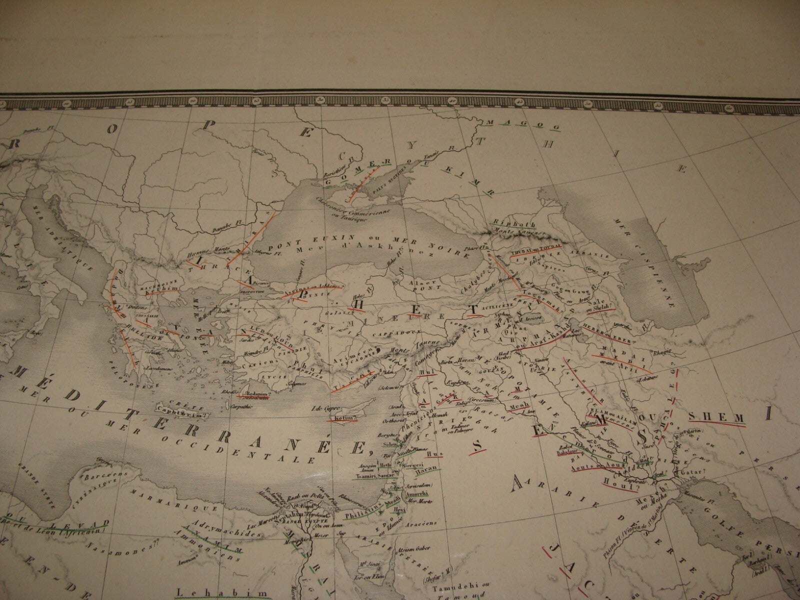 Map Jewish ANTIQUE c. 1875 Andre Brue Hebrew People World
