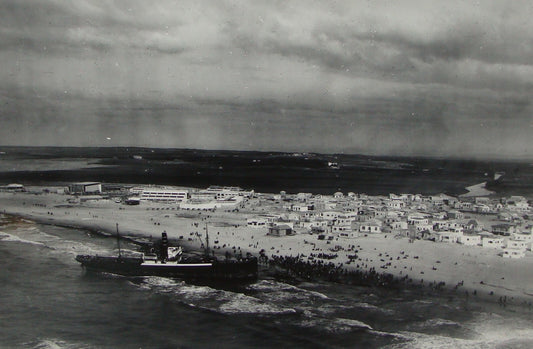 Photo Print, Jewish c.1937 Palestine Israel Tel Aviv Beach Houses Ship Fruits
