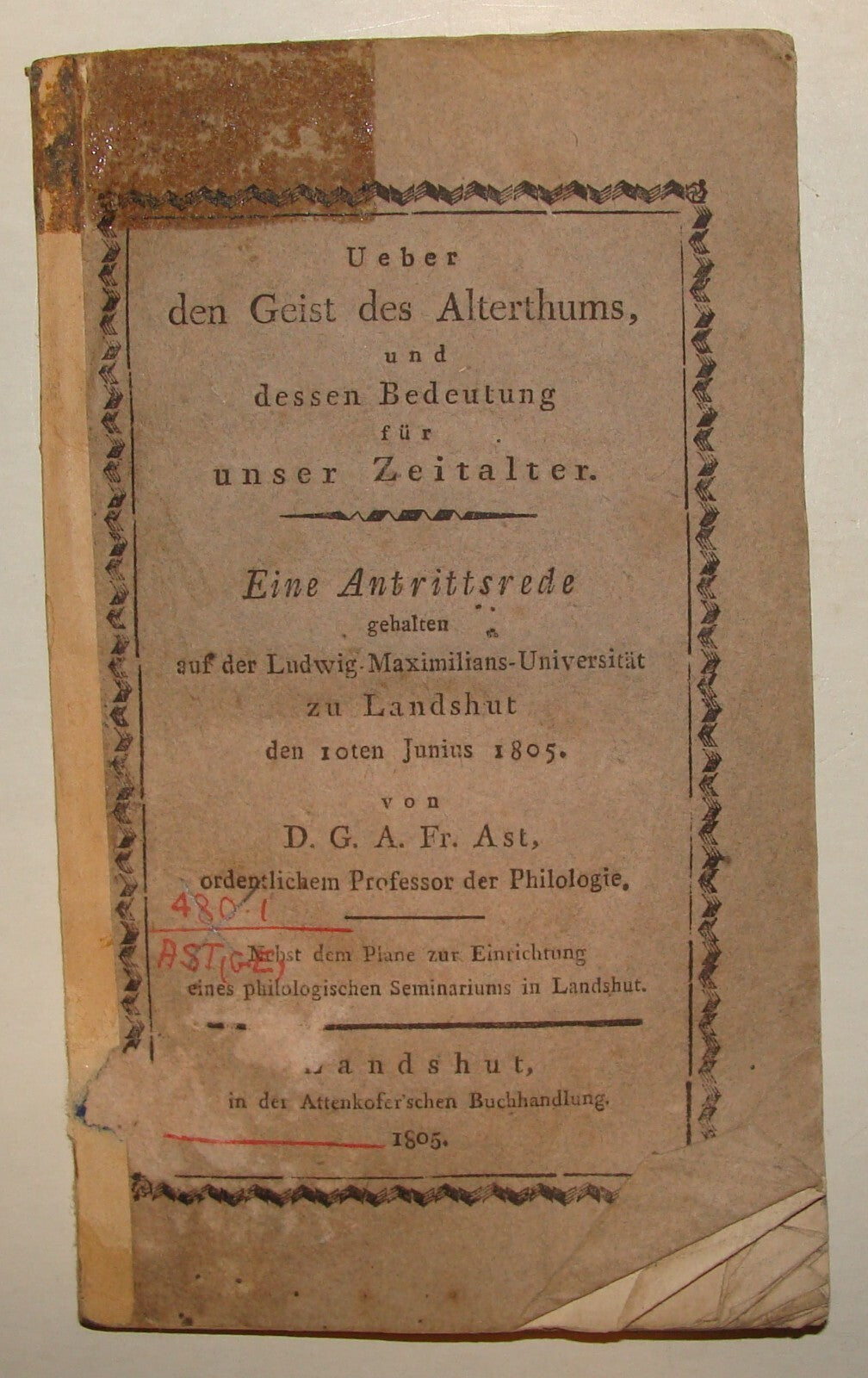 Germany 1805   Germany Book Ludwig Maximilians University Landshut Friedrich Ast