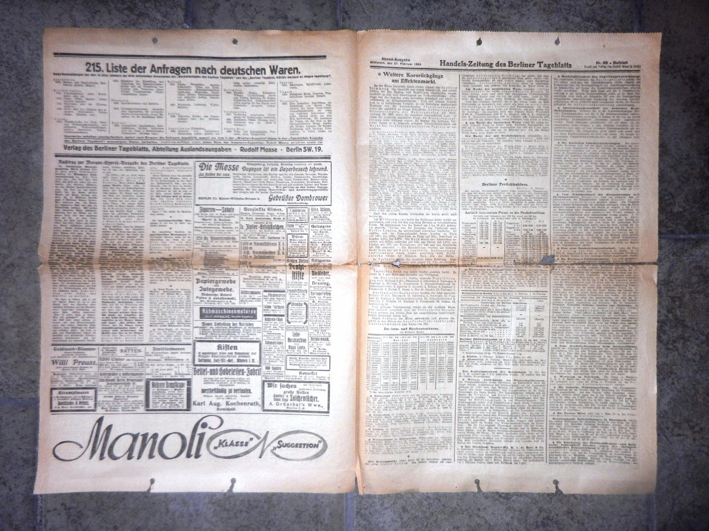 Germany antique newspaper Deutsches Reich Berliner Tageblatt   1924