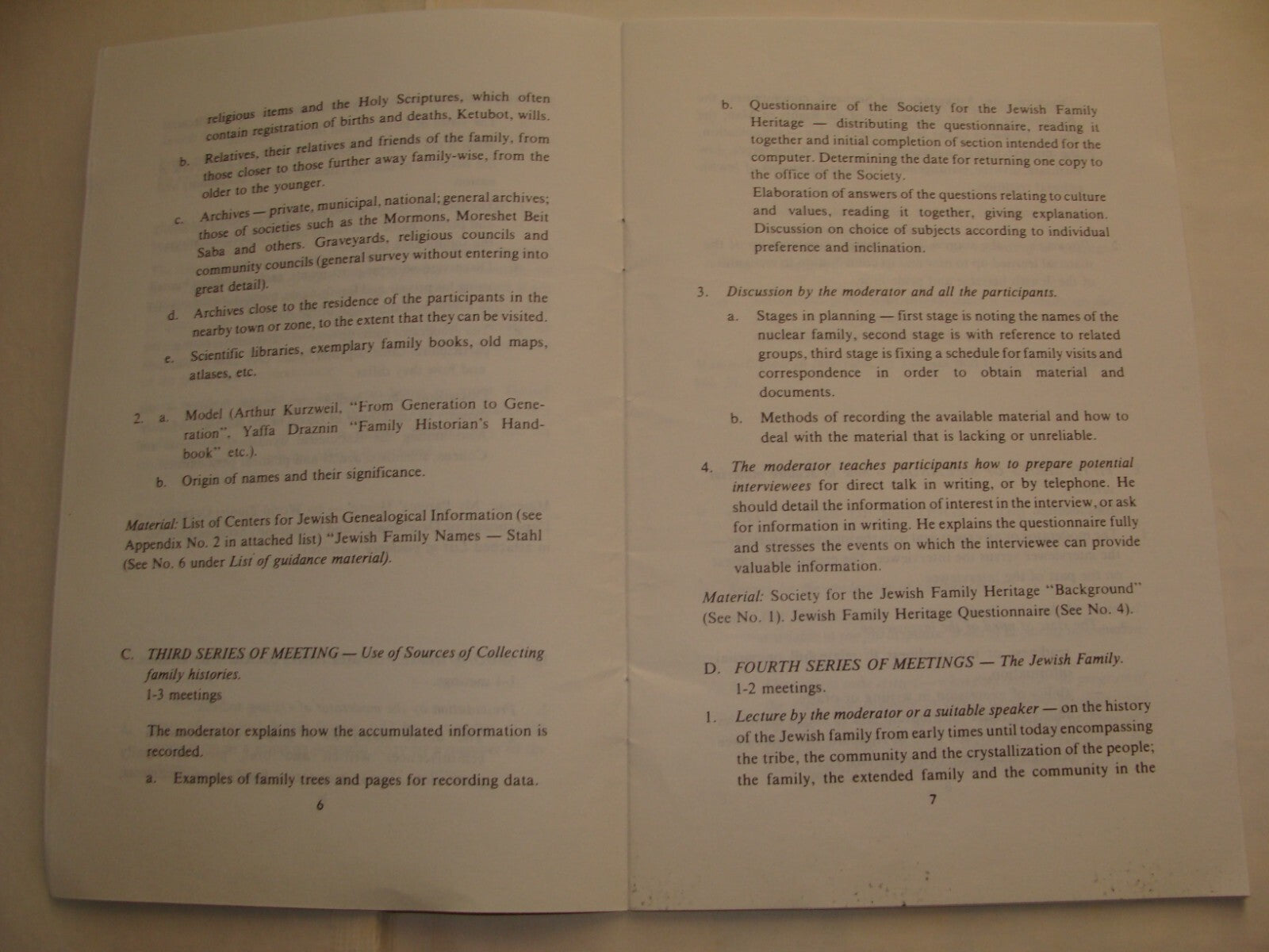 Booklet Jewish Judaica Moreshet Beit Saba Family Heritage Course of Studies