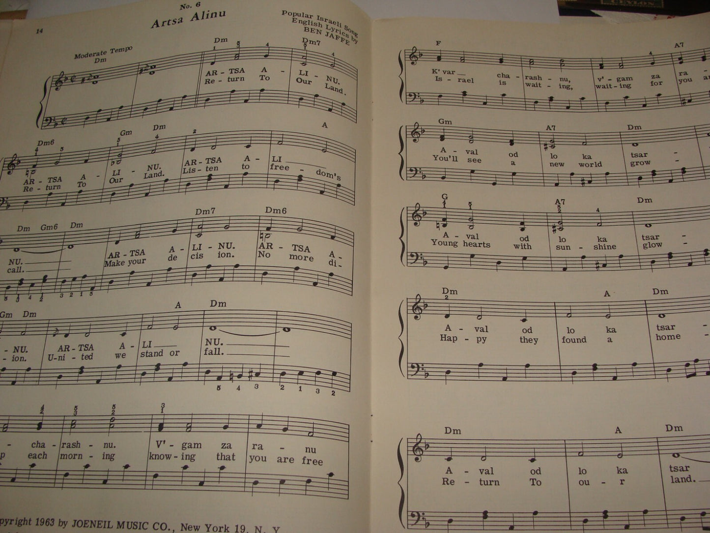 Judaica 1963 Israeli and Jewish Song Hits Piano Sheet Music Songs United States