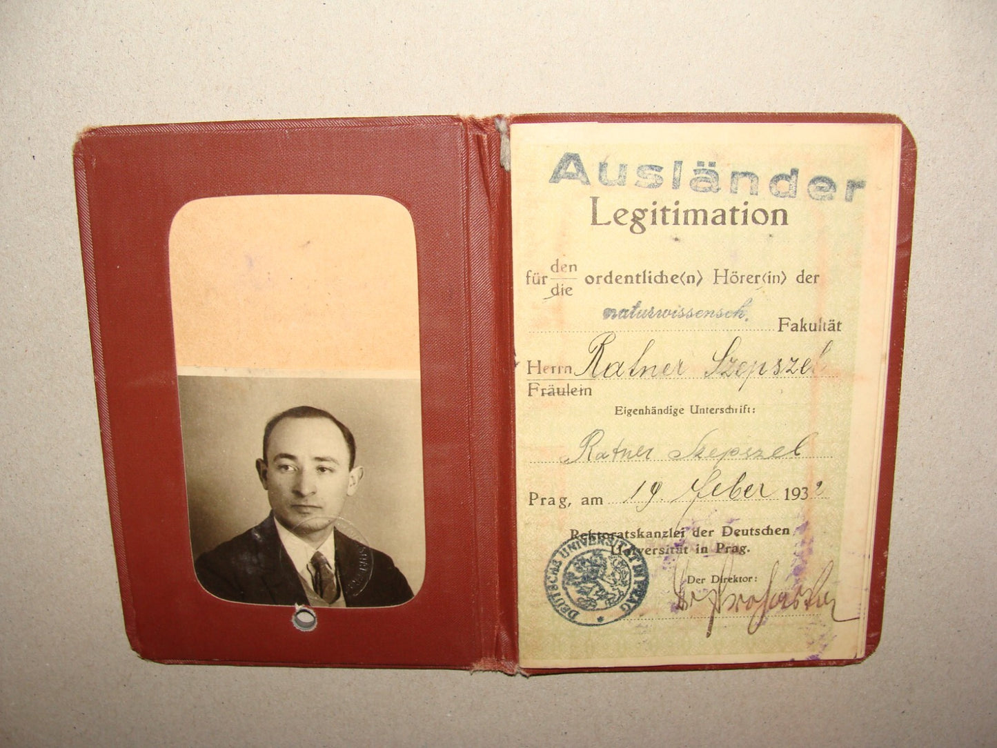 Germany Card Jewish 1932 German   Prague University Certificate Identity Student