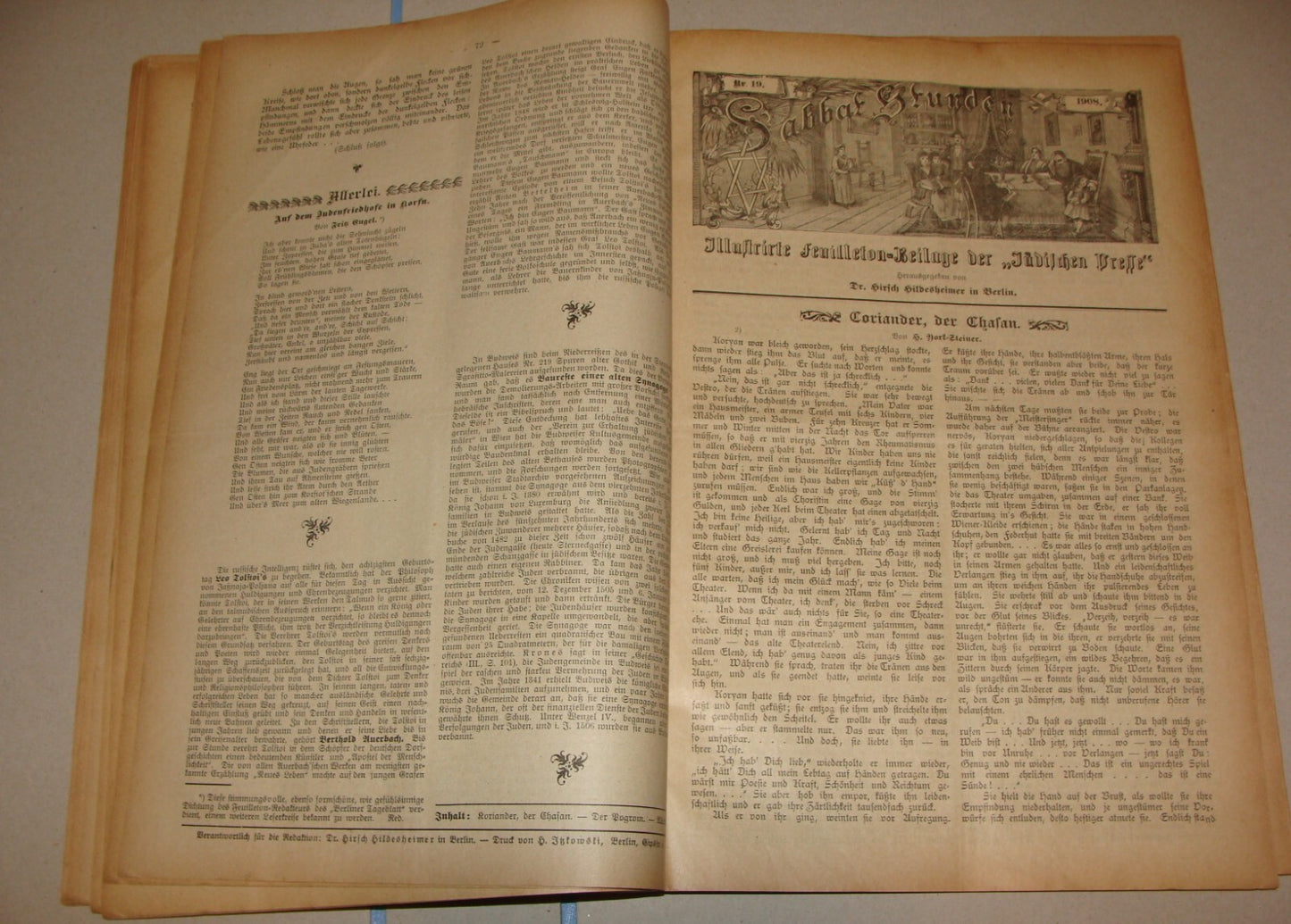 Germany Newspaper Jewish RARE Judaica German Sabbat Stunden 1908 Hildesheimer