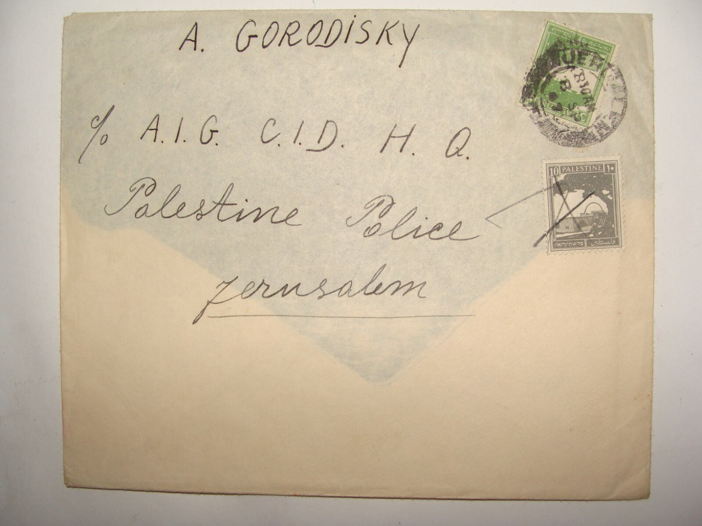 Letter Palestine 1947 Israel Stamp Cover Inside Police Censor Jerusalem Yiddish