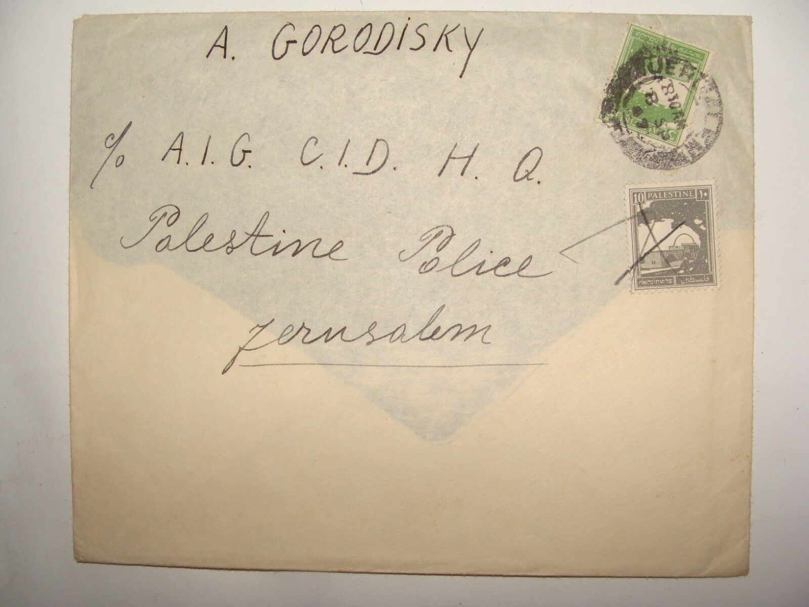 Letter Palestine 1947 Israel Stamp Cover Inside Police Censor Jerusalem Yiddish