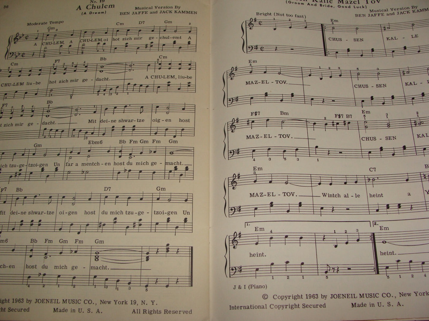 Judaica 1963 Israeli and Jewish Song Hits Piano Sheet Music Songs United States
