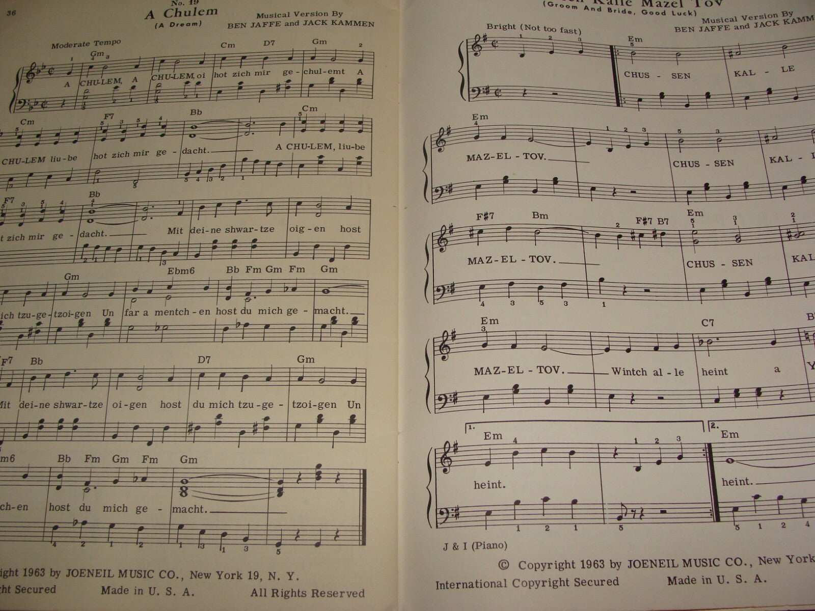 Judaica 1963 Israeli and Jewish Song Hits Piano Sheet Music Songs United States