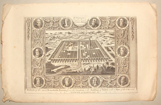 Antique TOWER OF BABYLON Engraving British Family Bible Paul Wright