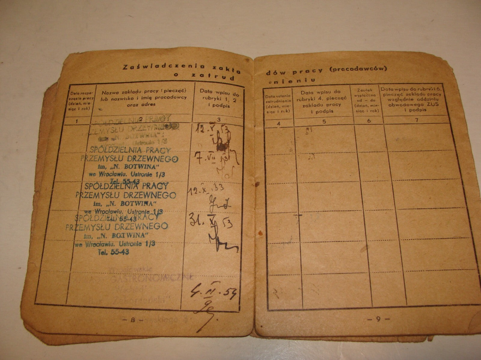 Card Jewish 1950s Poland Wroclaw Polish Insurance Certificate Identity