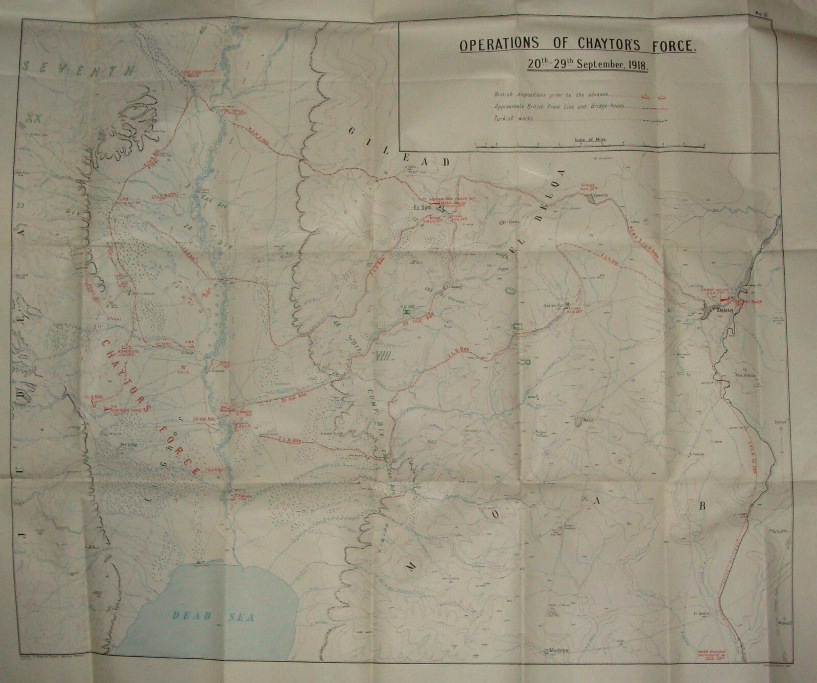 Palestine Israel Map Army Military WWI Turkish British Army Military CHAYTOR'S
