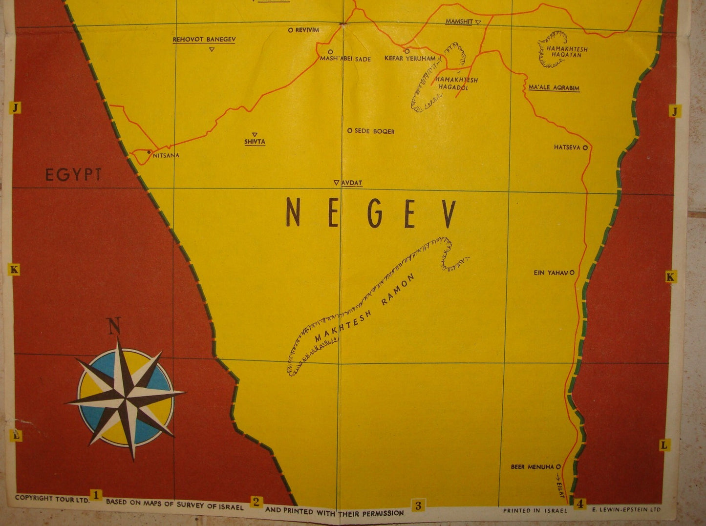 Map Israel 1950s-60s Tourist Pre Six Day War Lines PILGRIM Holy Land