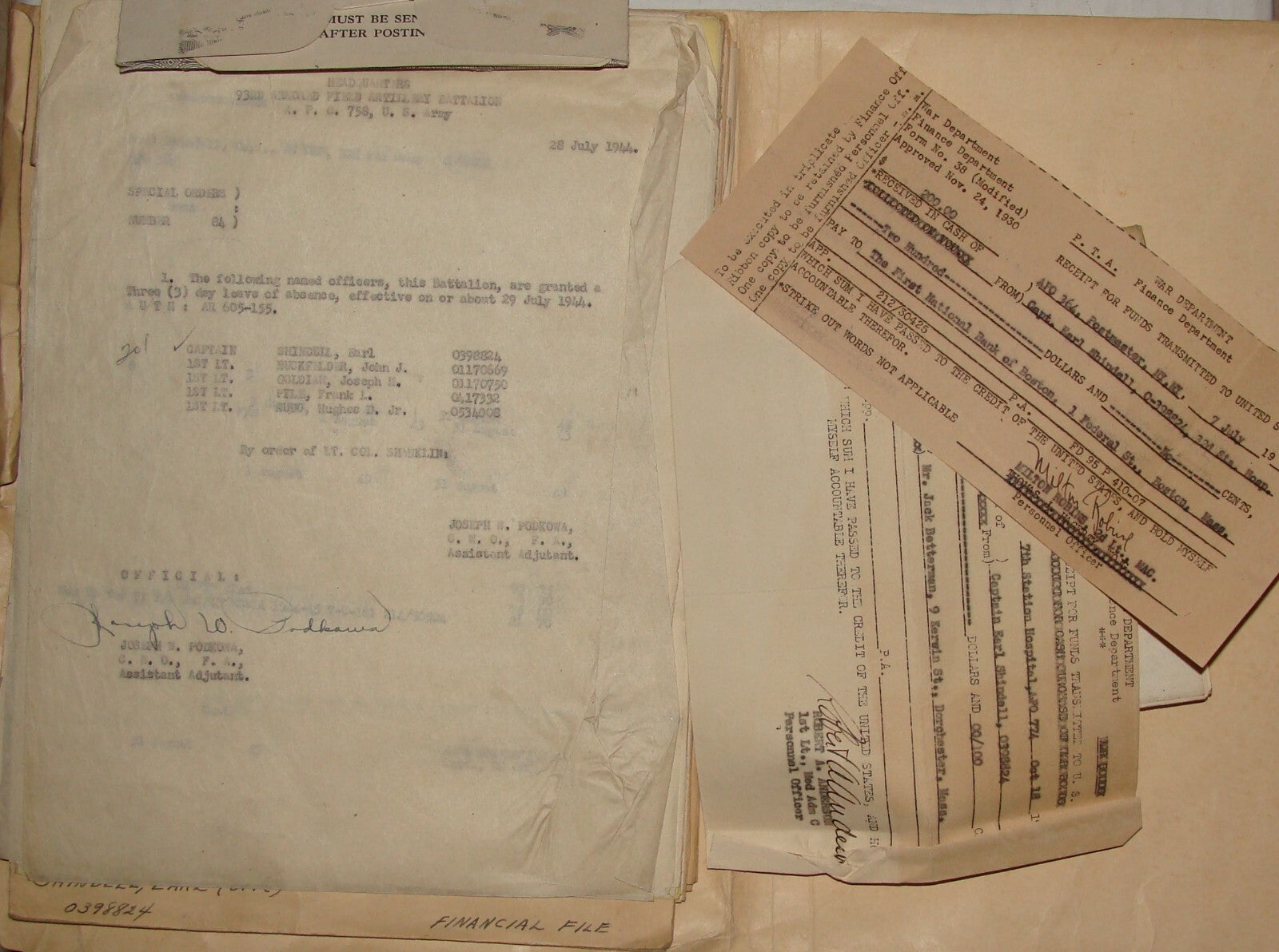 Document Jewish 1940s WWII US Army Military DR. EARL SHINDELL Hospital Dentist