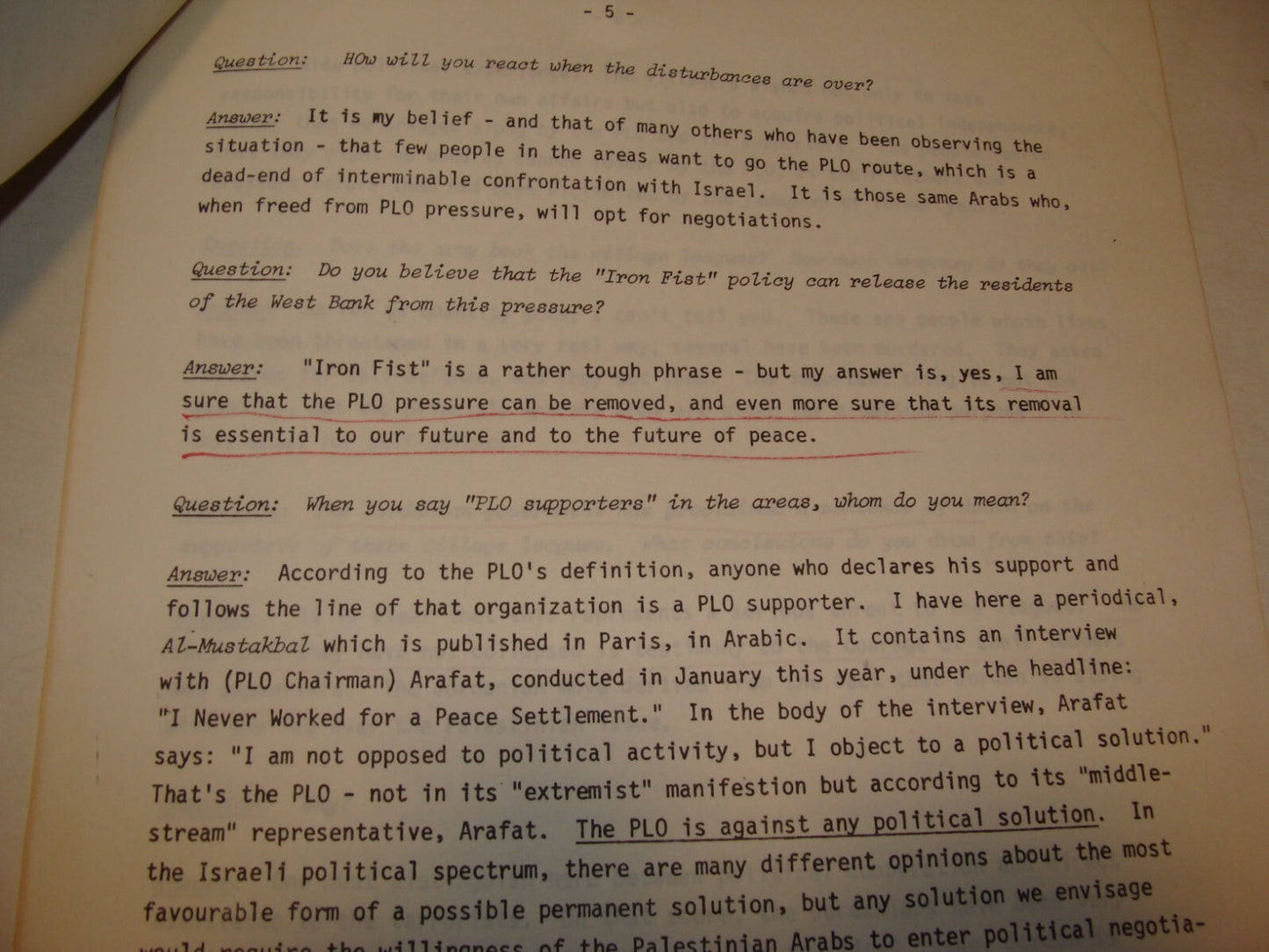 Jewish ISRAEL 1982 Israeli Foreign Affairs Brief Arab West Bank Palestine PLO