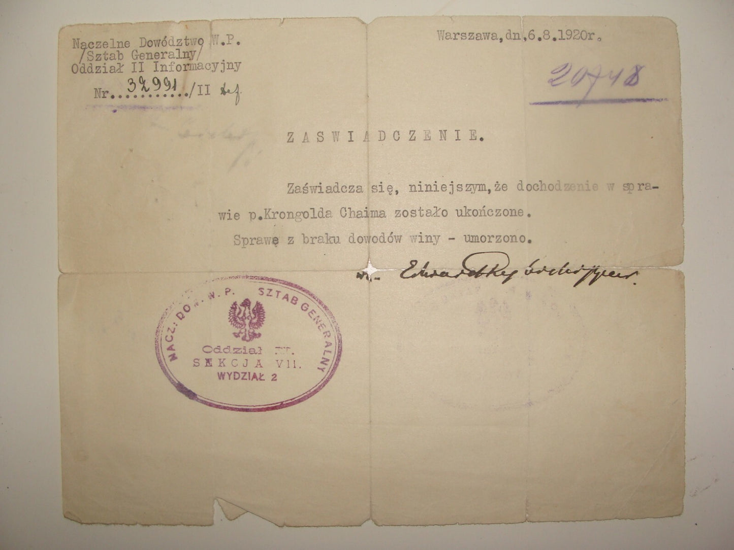 Letter Jewish Judaica Poland Warsaw 1920 Jews Court Trial Certificate Notice