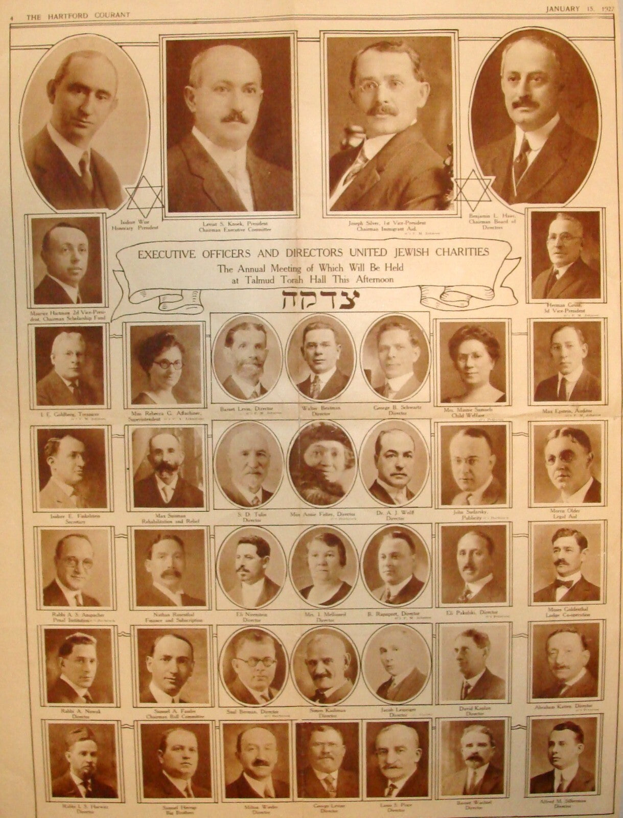 Newspaper Jewish American Judaica 1927 Hartford Courant Connecticut Charities